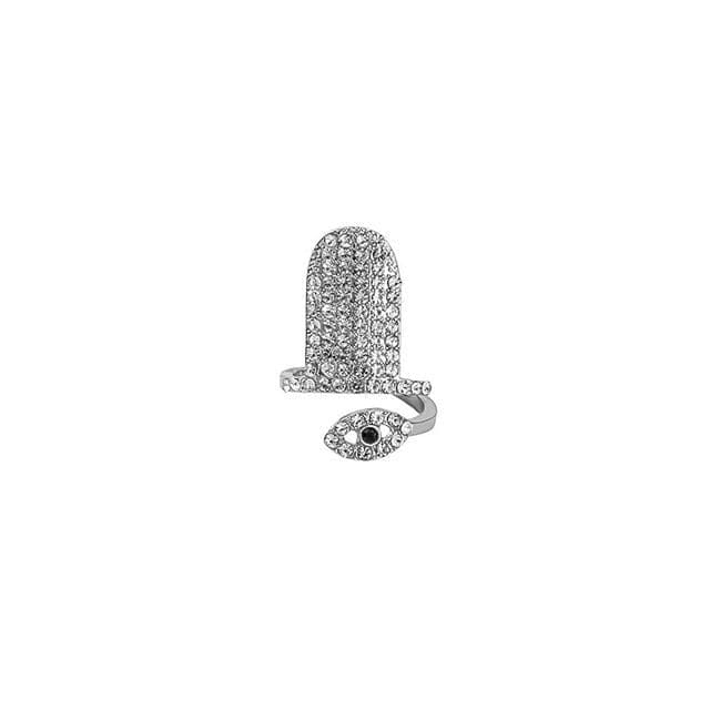 Rhinestone Glaze Nail Ring - 1 Pc - J899-8 - Silver