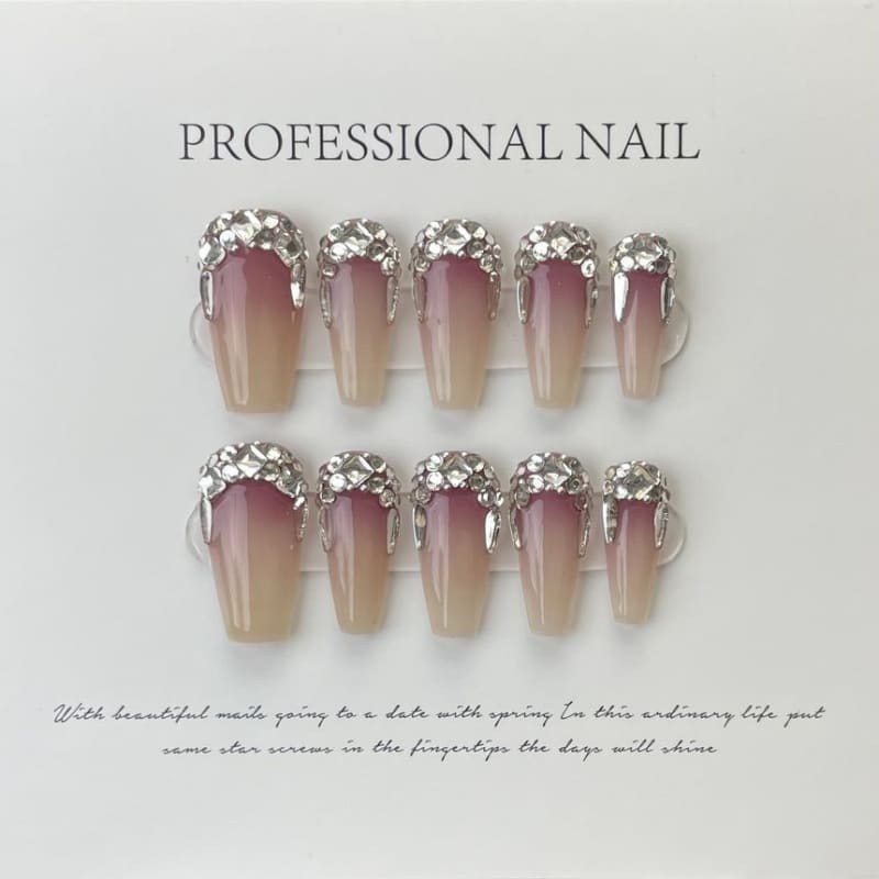 Rhinestone Gradient Faux Nail Tips