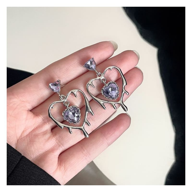 Rhinestone Heart Drop Earring - 1 Pair - Stud Earring