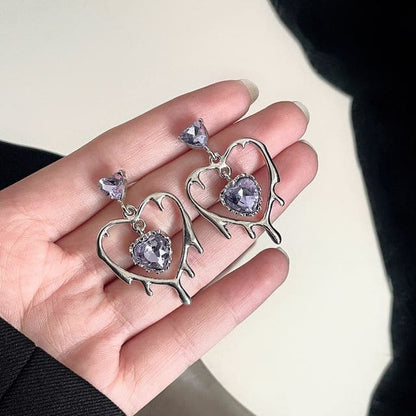 Rhinestone Heart Drop Earring - 1 Pair - Stud Earring