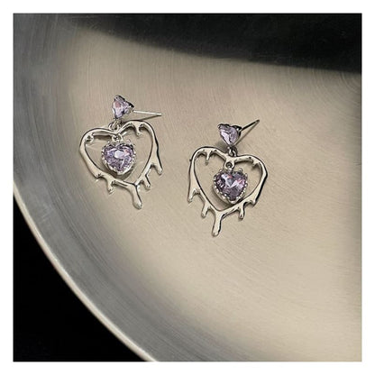 Rhinestone Heart Drop Earring - 1 Pair - Stud Earring