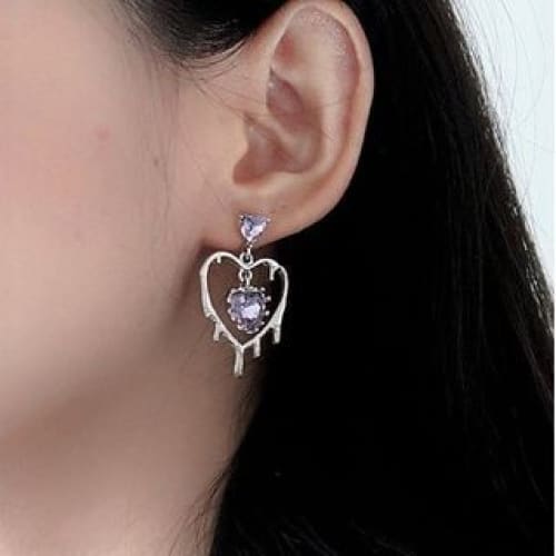 Rhinestone Heart Drop Earring - 1 Pair - Stud Earring