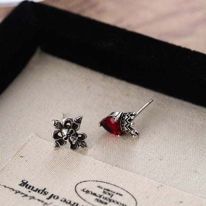 Rhinestone Heart Skull Asymmetrical Stud Earring