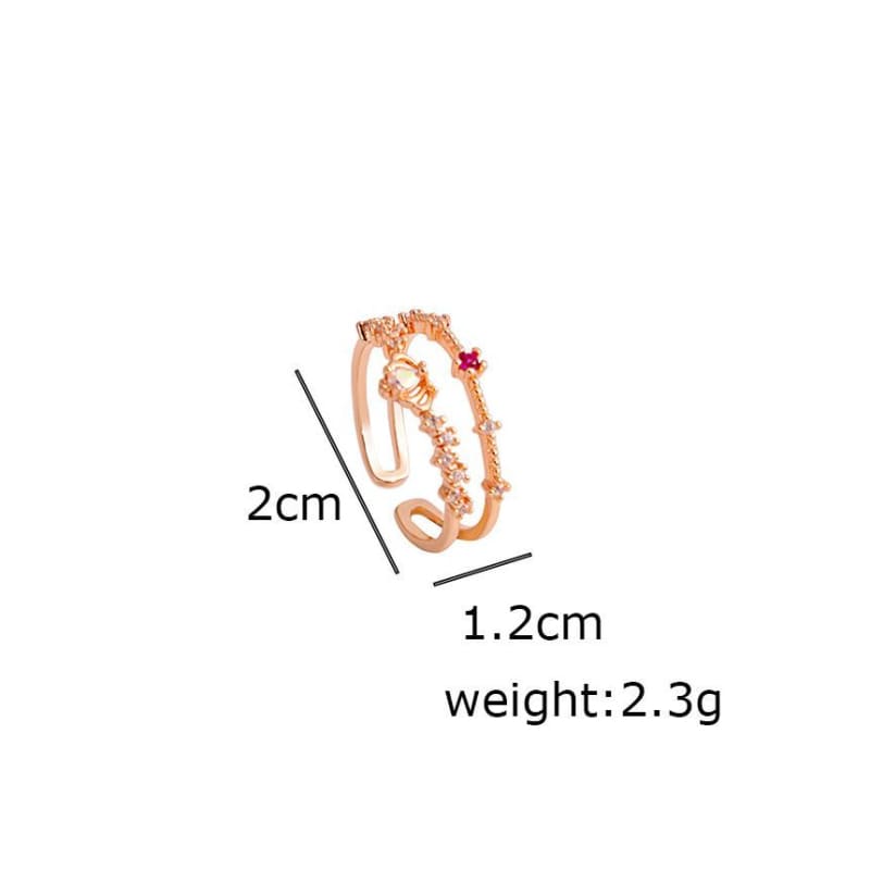 Rhinestone Layered Ring - J933-1 - Rose Gold / One Size