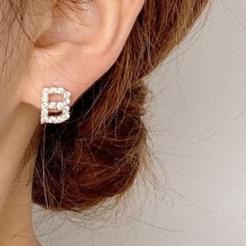 Rhinestone Lettering Ear Stud - B - 1 Pc - Gold / One Size