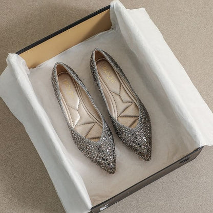 Rhinestone Pointed Flats - Gold / 34