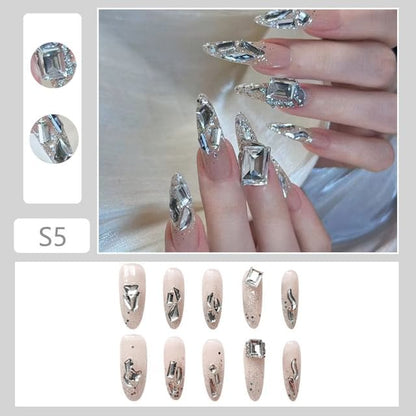 Rhinestone Press On Nail - S5 - Box Packing - Light Beige &