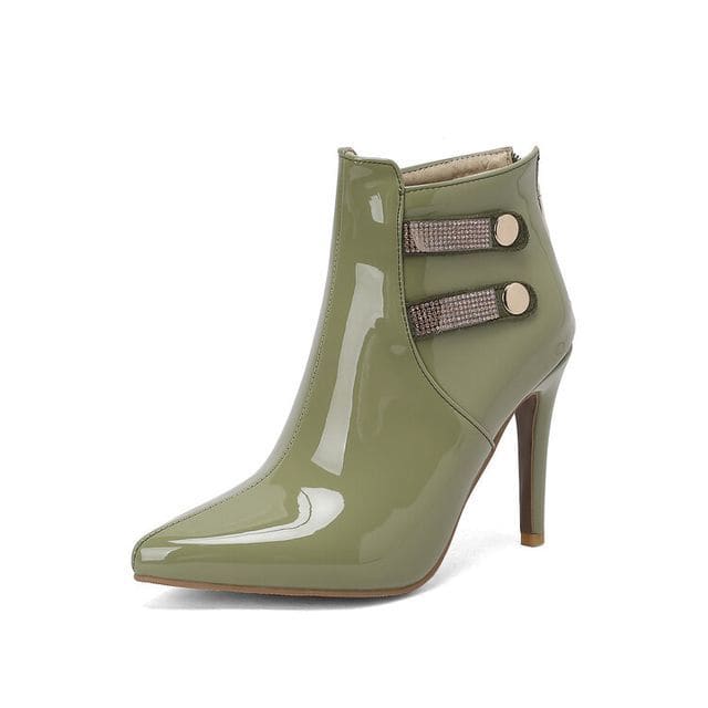 Rhinestone Stiletto Heel Ankle Boots - Green / 35