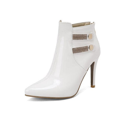 Rhinestone Stiletto Heel Ankle Boots - White / 35