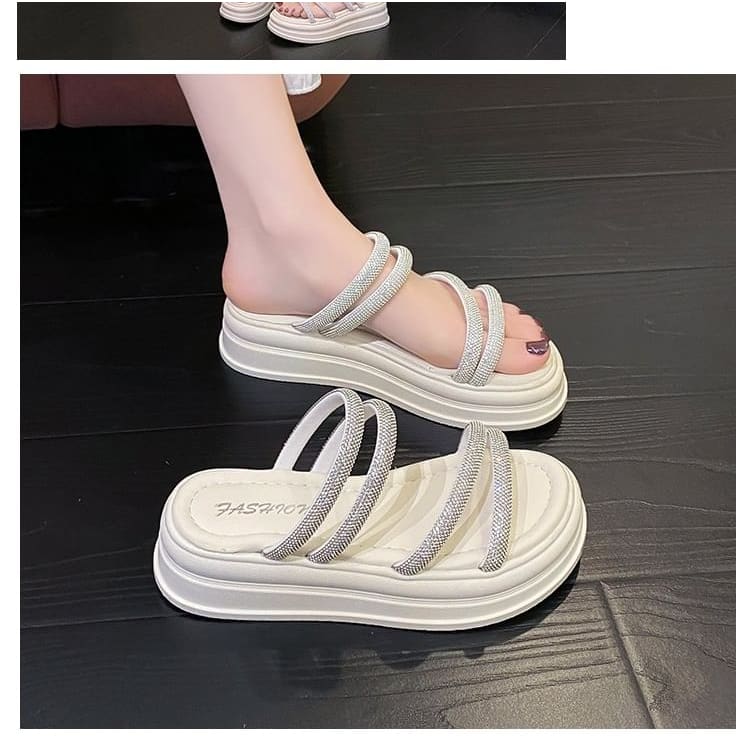 Rhinestone Strappy Platform Slide Sandals