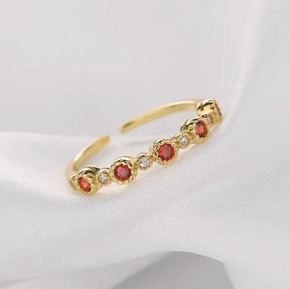 Rhinestone Thin Ring - Rhinestones Accent - Gold & Red