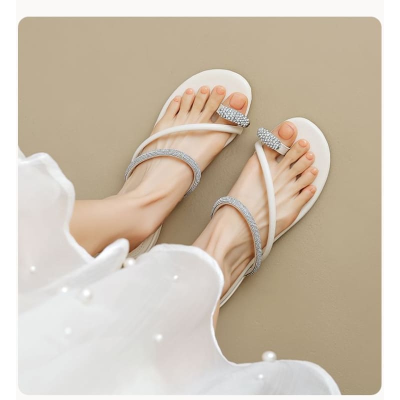 Rhinestone Toe Loop Slide Sandals