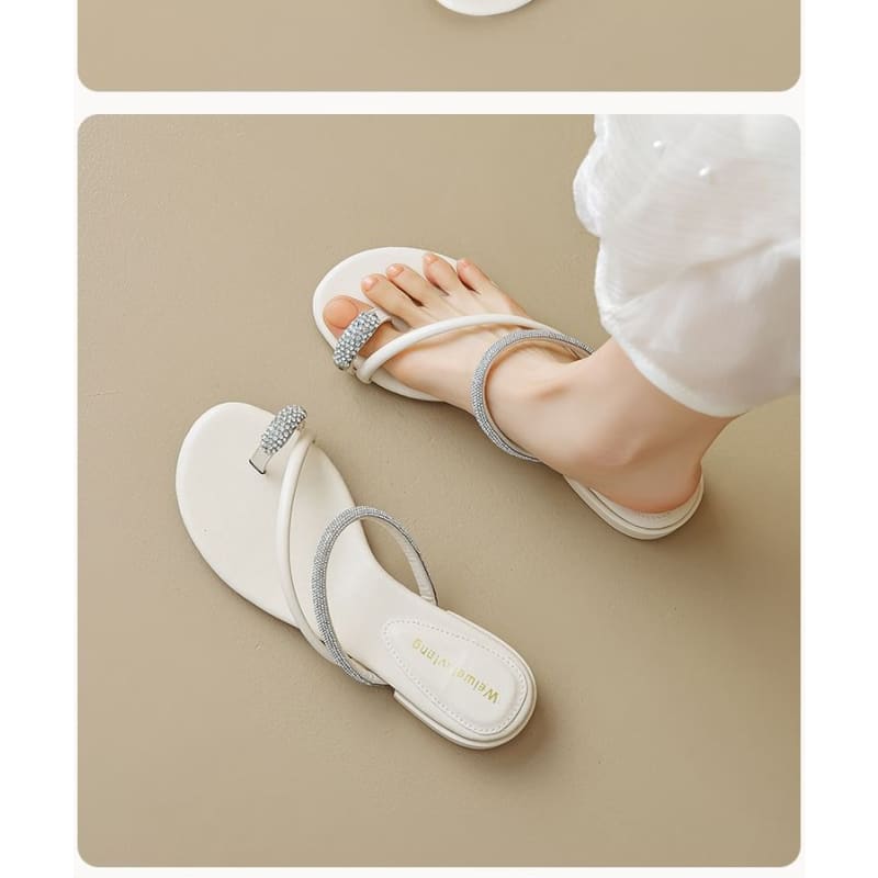 Rhinestone Toe Loop Slide Sandals