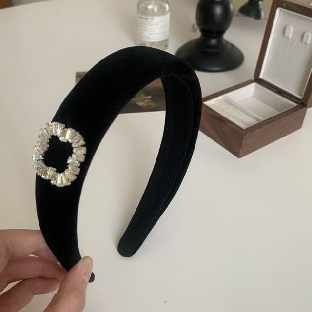 Rhinestone Velvet Headband / Hair Clamp - Headband - Square