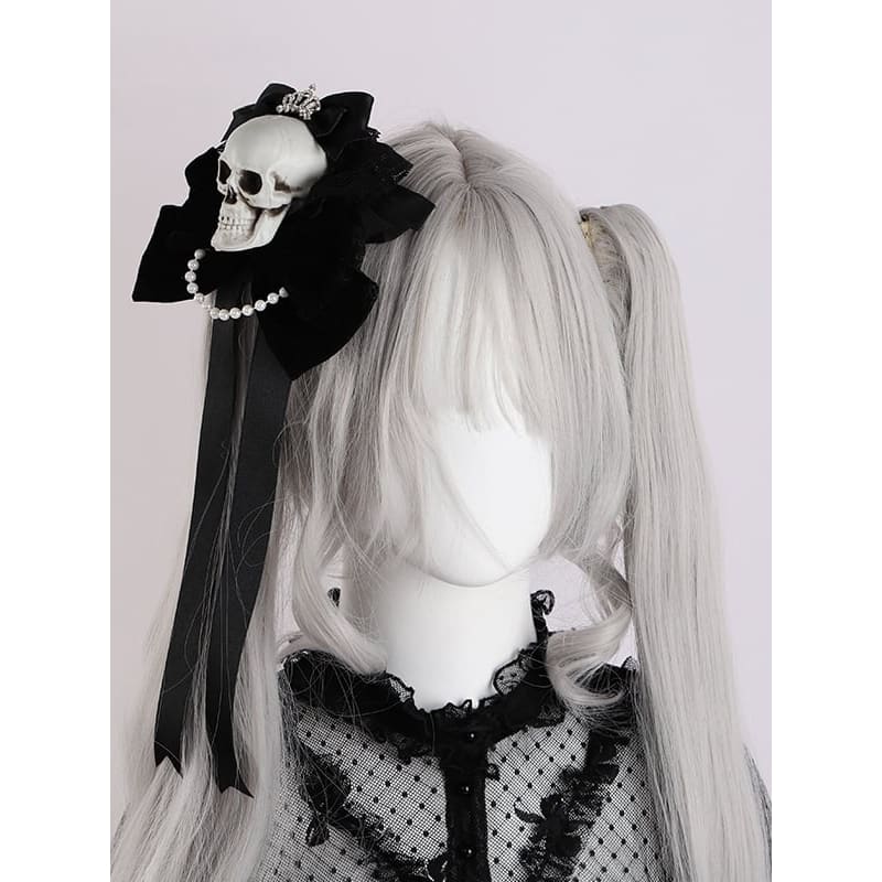 Rhinestoned Crown Black Halloween Skeleton Hairclips