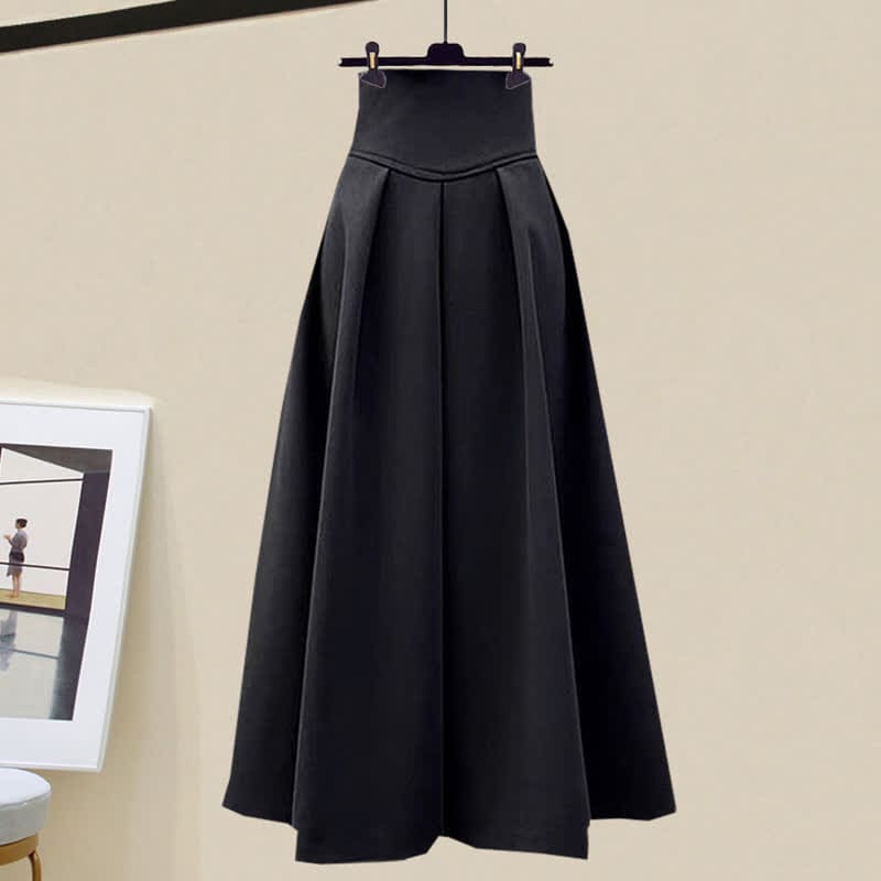 Rhombus Stripe Colorblock Sweater Long Skirt - Black Skirt