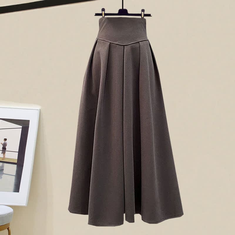 Rhombus Stripe Colorblock Sweater Long Skirt - Coffee Skirt