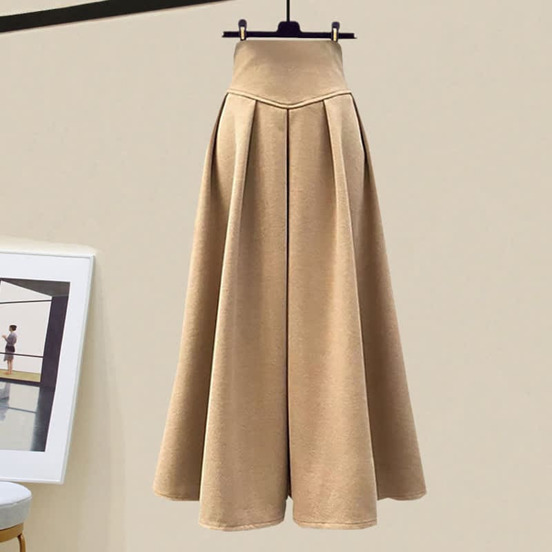 Rhombus Stripe Colorblock Sweater Long Skirt - Khaki Skirt