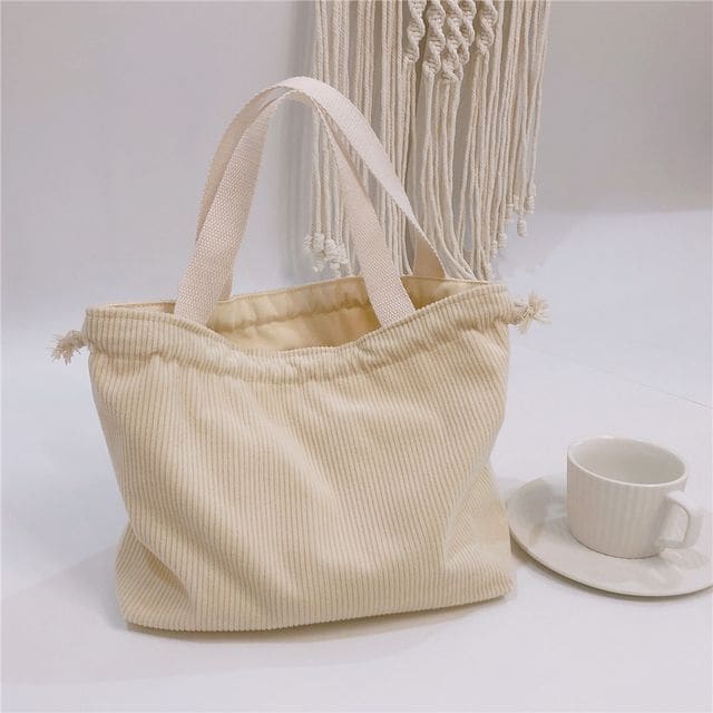 Ribbed Drawstring Lunch Bag - Milky White / One Size