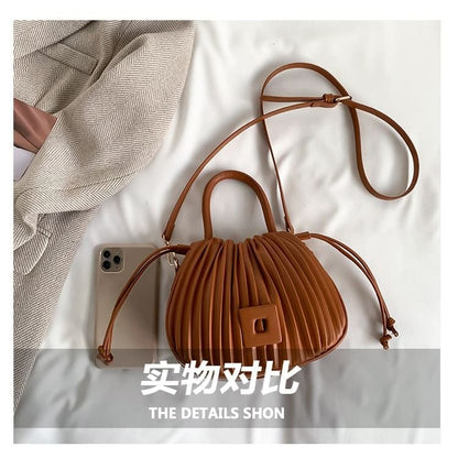 Ribbed Faux Leather Bucket Bag