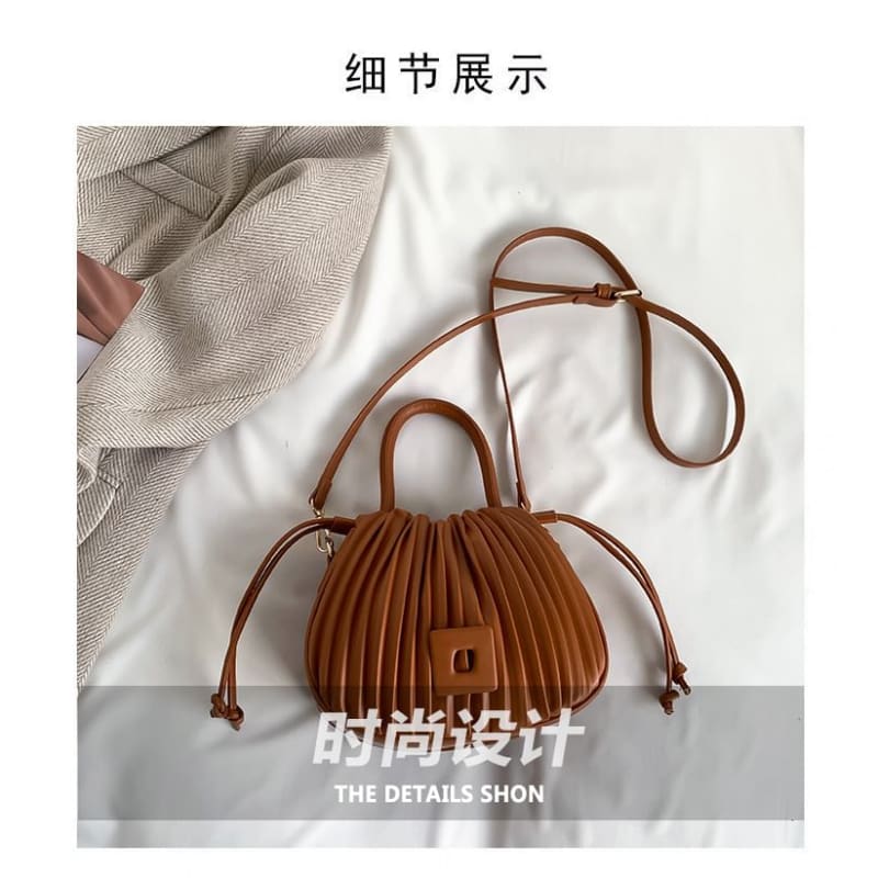 Ribbed Faux Leather Bucket Bag