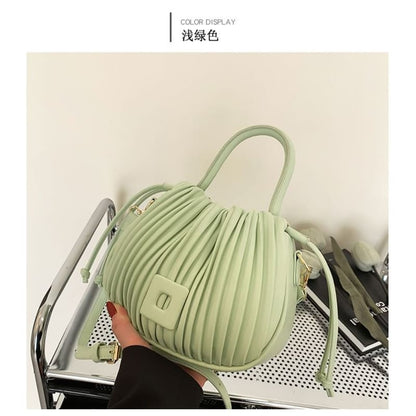 Ribbed Faux Leather Bucket Bag