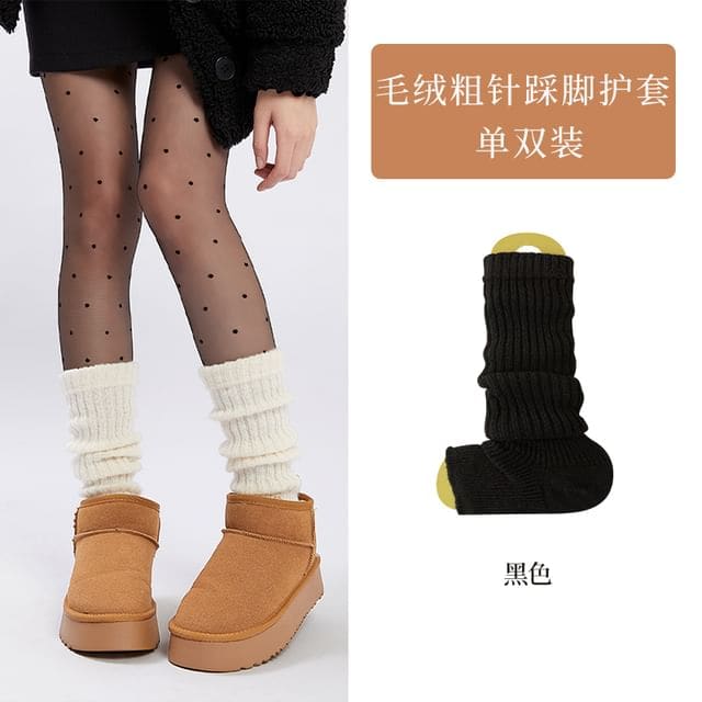 Ribbed Knit Leg Warmers / Set - Black / One Size