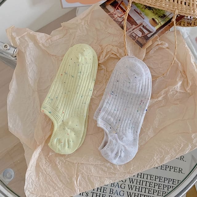 Ribbed No Show Socks Set - Set Of 2 - Yellow & Off-White