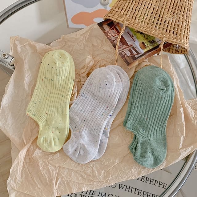 Ribbed No Show Socks Set - Set of 3 Pairs - Yellow & Light