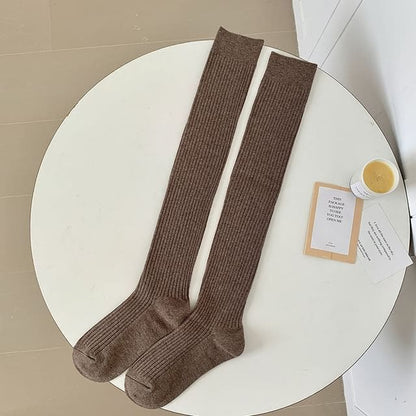 Ribbed Over-the-Knee Socks / Set - 1 Pair - Coffee