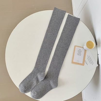 Ribbed Over-the-Knee Socks / Set - 1 Pair - Gray / One Size