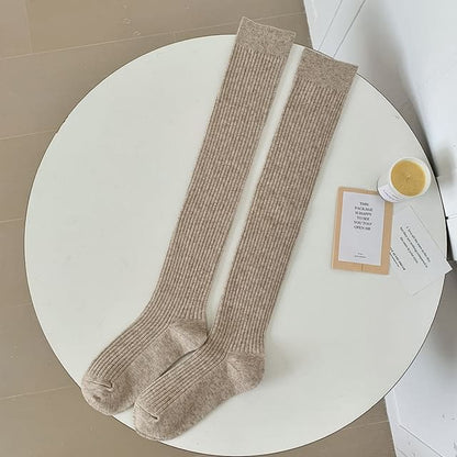 Ribbed Over-the-Knee Socks / Set - 1 Pair - Light Coffee