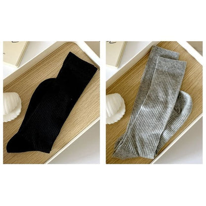 Ribbed Plain Socks - Set Of 2 Pairs - Black & Light Gray