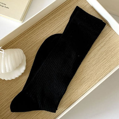 Ribbed Plain Socks - Set Of 2 Pairs - Black / One Size