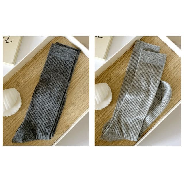 Ribbed Plain Socks - Set Of 2 Pairs - Dark Gray & Light