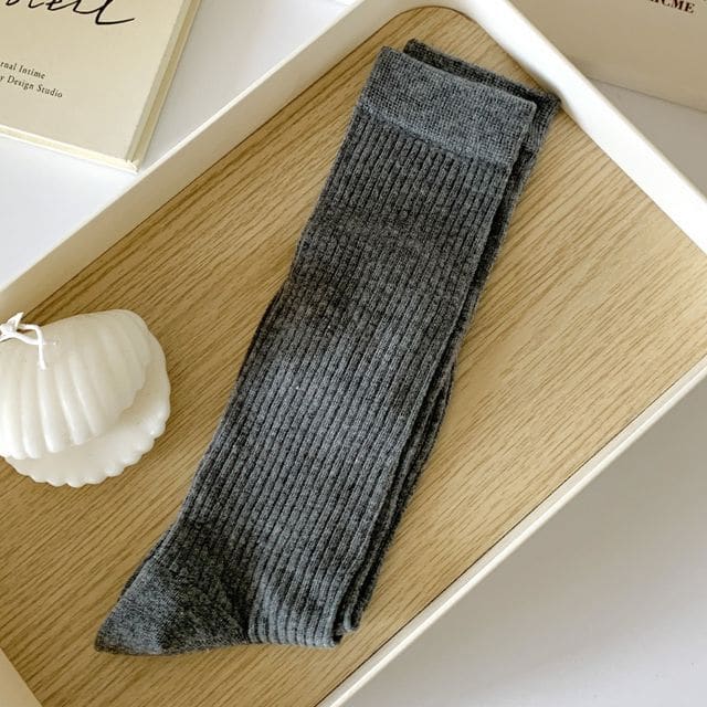 Ribbed Plain Socks - Set Of 2 Pairs - Dark Gray / One Size