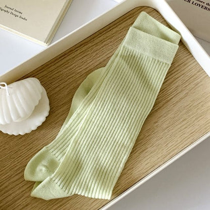 Ribbed Plain Socks - Set Of 2 Pairs - Green / One Size