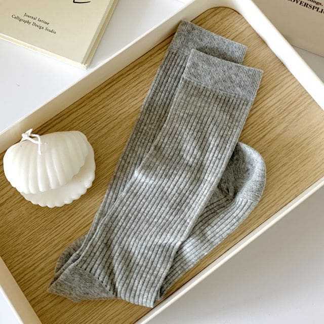 Ribbed Plain Socks - Set Of 2 Pairs - Light Gray / One Size