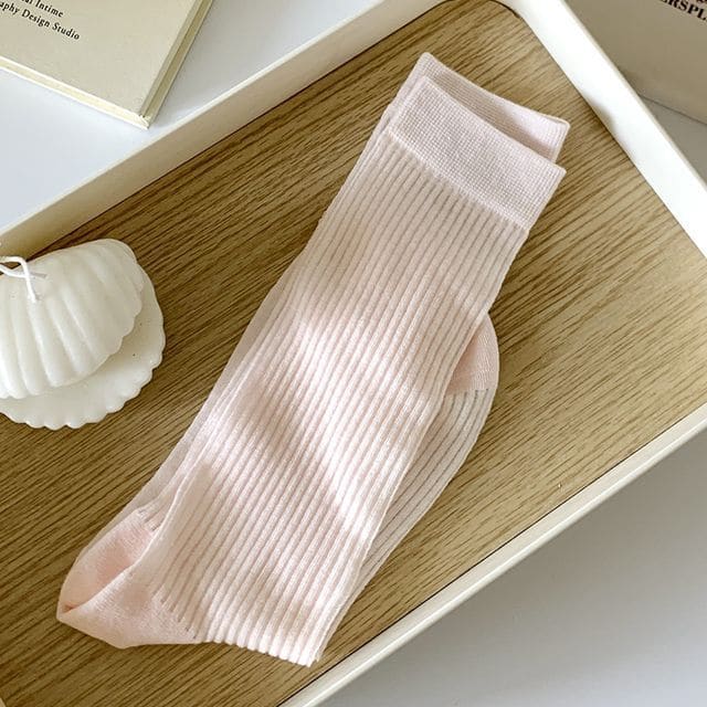 Ribbed Plain Socks - Set Of 2 Pairs - Pink / One Size