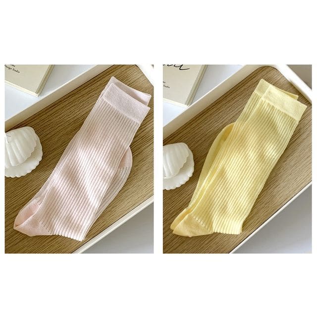 Ribbed Plain Socks - Set Of 2 Pairs - Pink & Yellow