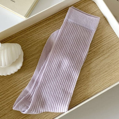 Ribbed Plain Socks - Set Of 2 Pairs - Purple / One Size