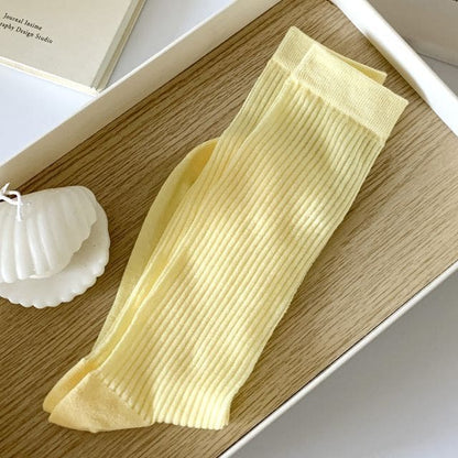 Ribbed Plain Socks - Set Of 2 Pairs - Yellow / One Size