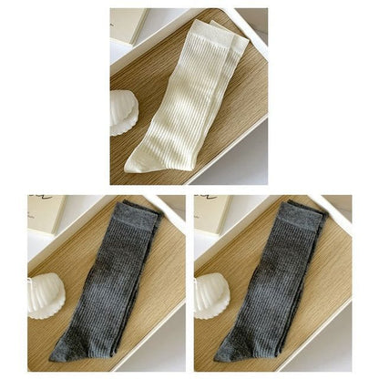 Ribbed Plain Socks - Set Of 3 Pairs - 1 Pair - White & 2