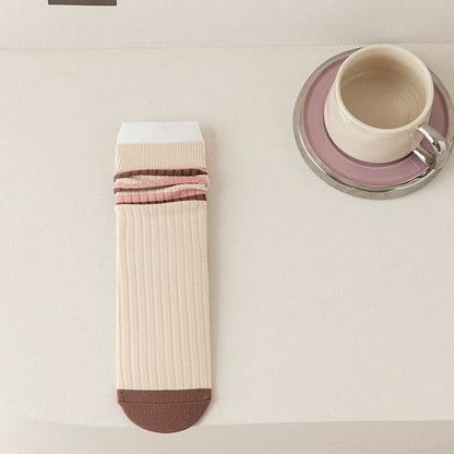 Ribbed Socks - 05 - Pink & Brown & Beige / One Size