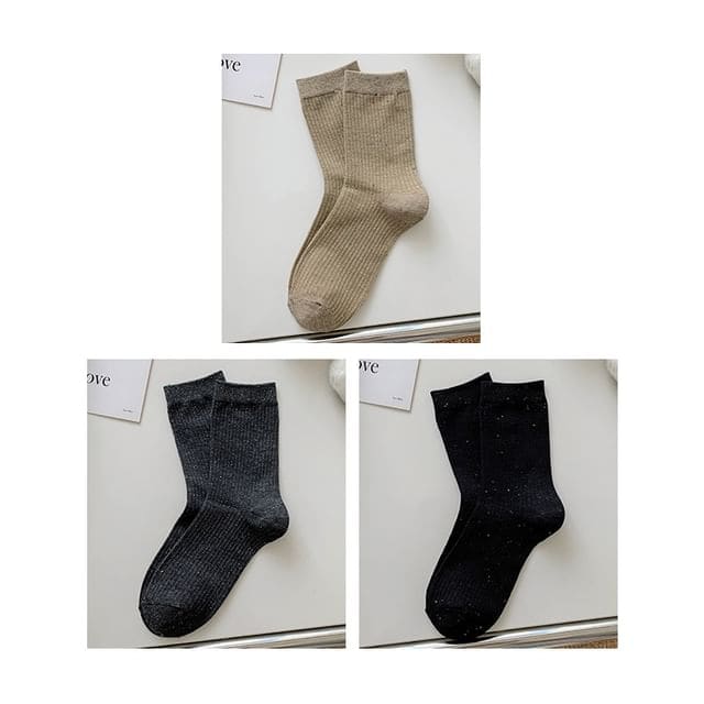 Ribbed Socks Set - Set - Coffee & Dark Gray & Black