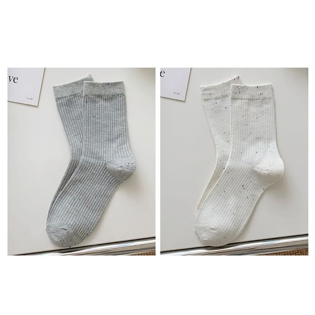 Ribbed Socks Set - Set - Light Gray & White / One Size