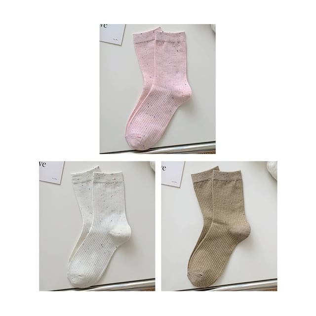 Ribbed Socks Set - Set - Pink & White & Coffee / One Size