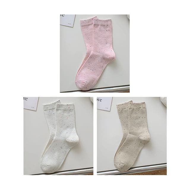 Ribbed Socks Set - Set - Pink & White & Oatmeal / One Size