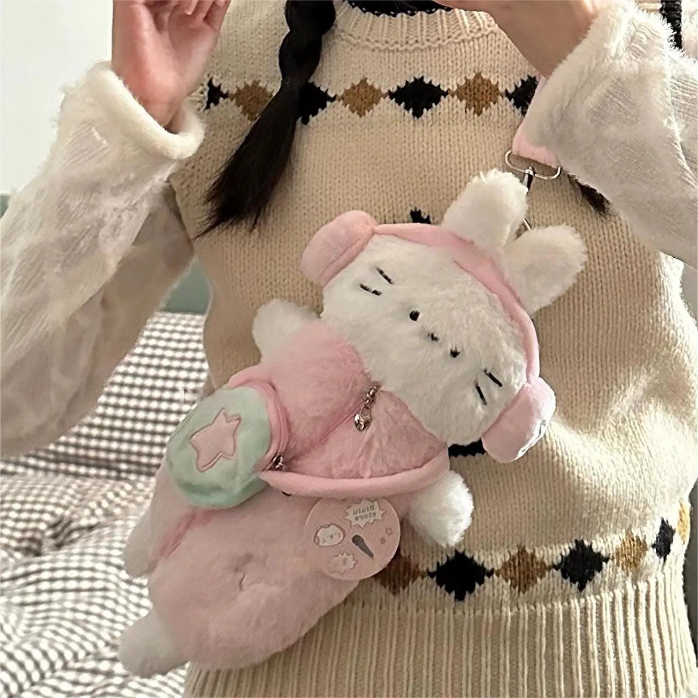 Kawaii Aesthetic Y2K Cute Fairy Plush Ribbit Cat Crossbody Bag MK Kawaii Store