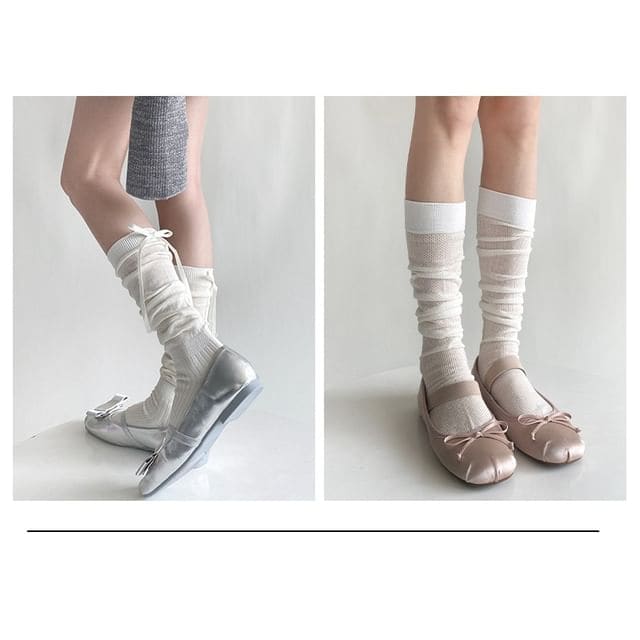 Ribbon Accent Socks / Set - 2 Pairs - Combination 4 - Back